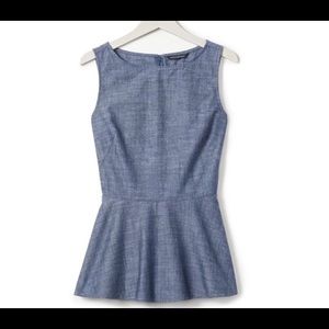 Blue chambray sleeveless peplum top, sz 6